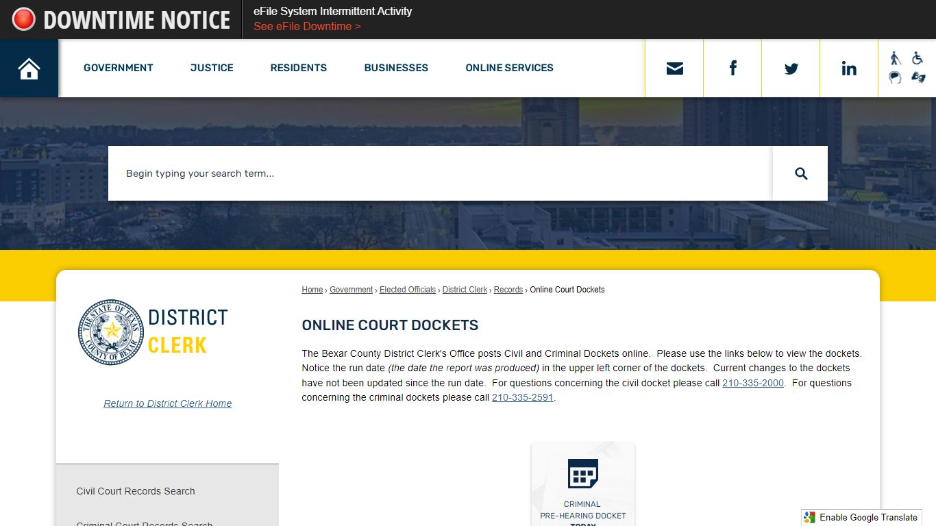Online Court Dockets | Bexar County, TX - Official Website